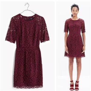 Madewell Lace Magnolia Pleated Silk Blend Dress Cabernet Burgundy Size 2